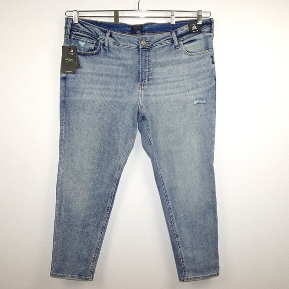 Silver Jeans Elyse Skinny Leg Women's Plus Size 24 Blue Denim Stretch Distressed - Picture 1 of 12